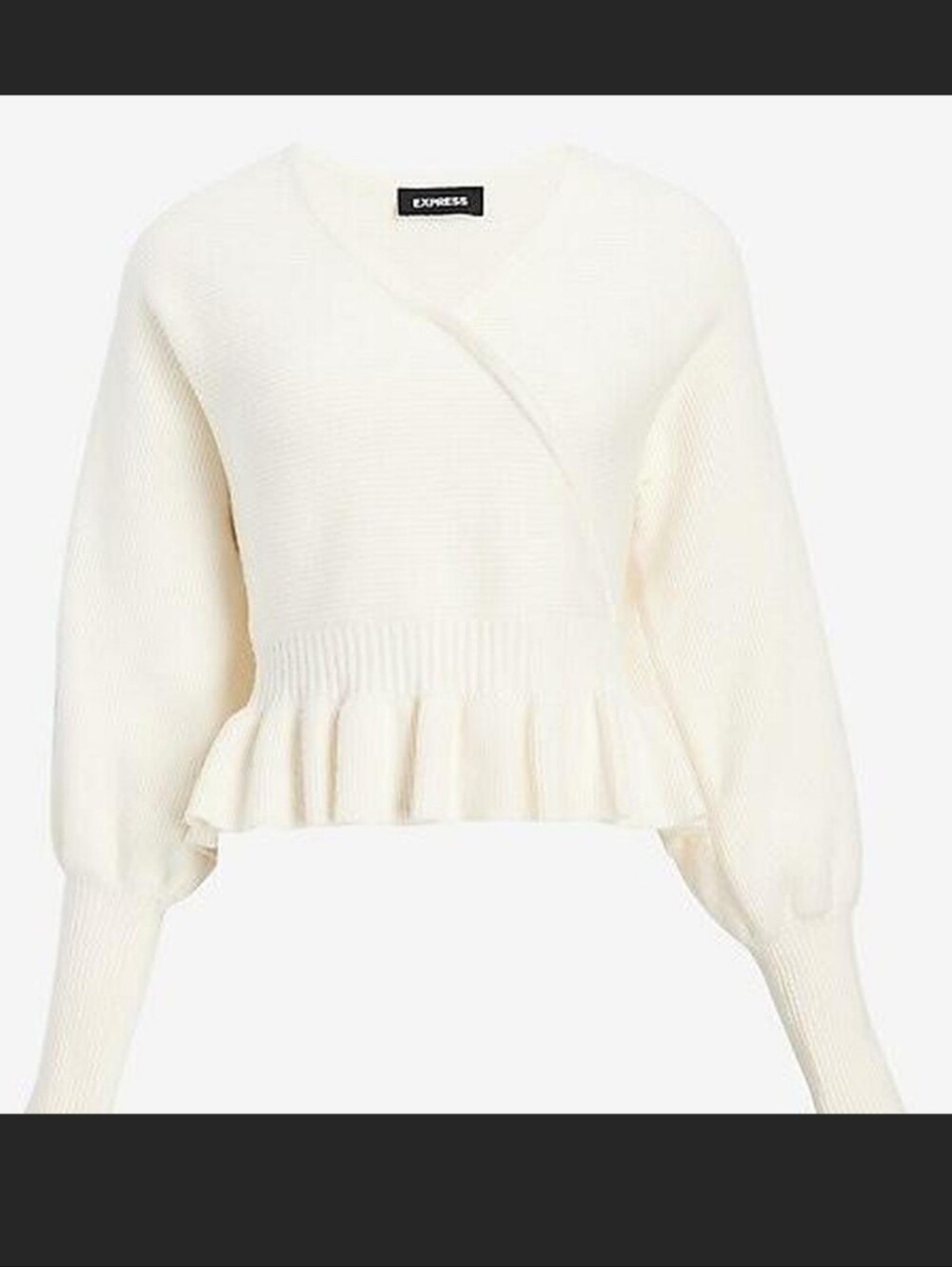 Express Neutral Cream Peplum V-Neck Sweater Femme